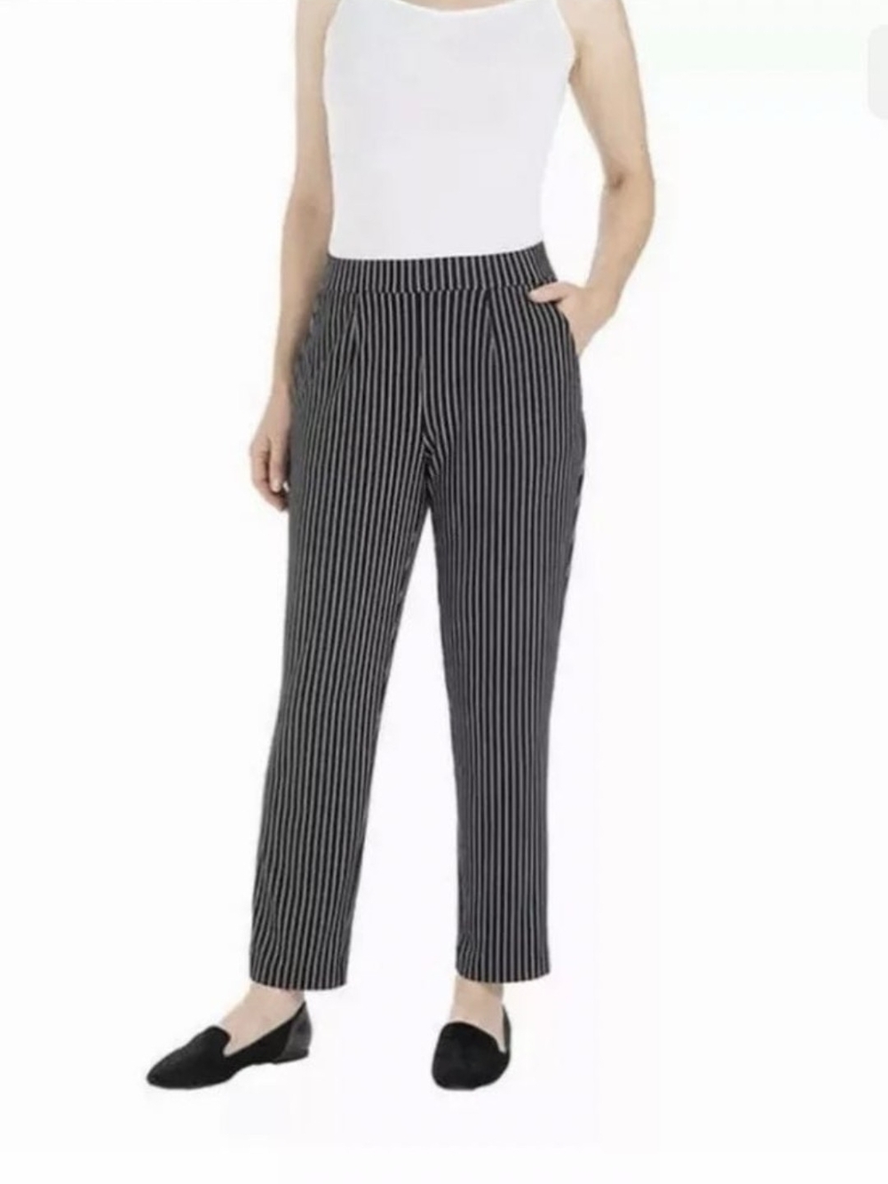 Hilary Radley Womens Black & White Striped  Pants S Casual Business Pants